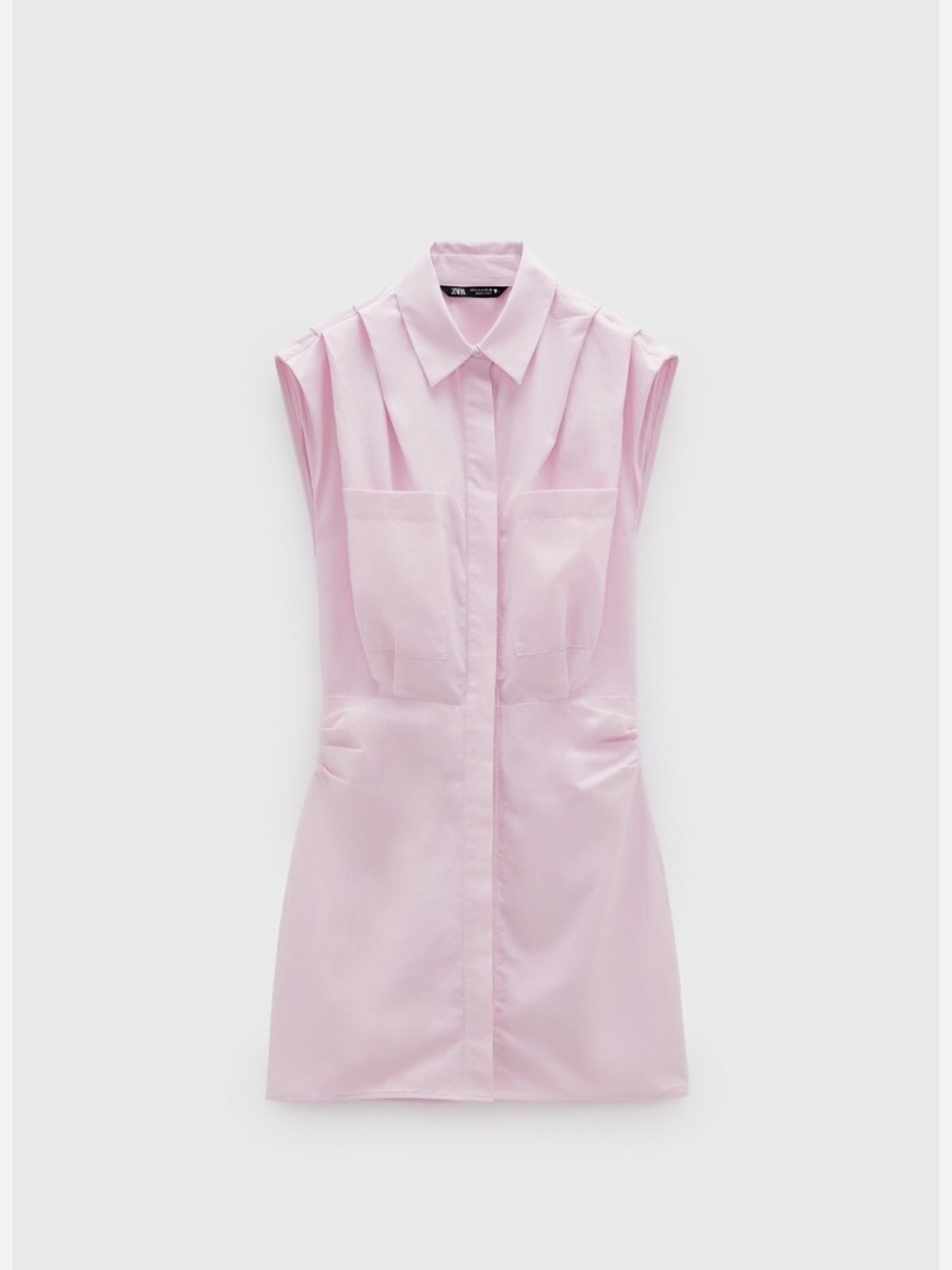 ZARA POPLIN DRESS WITH GATHERED DETAIL PINK 100% COTTON SIZE small - Picture 2 of 16